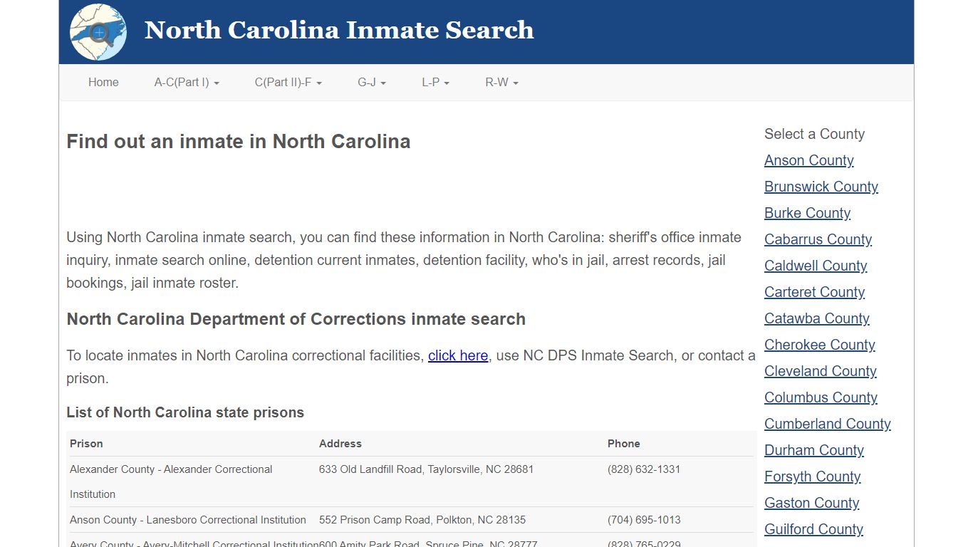 North Carolina Inmate Search